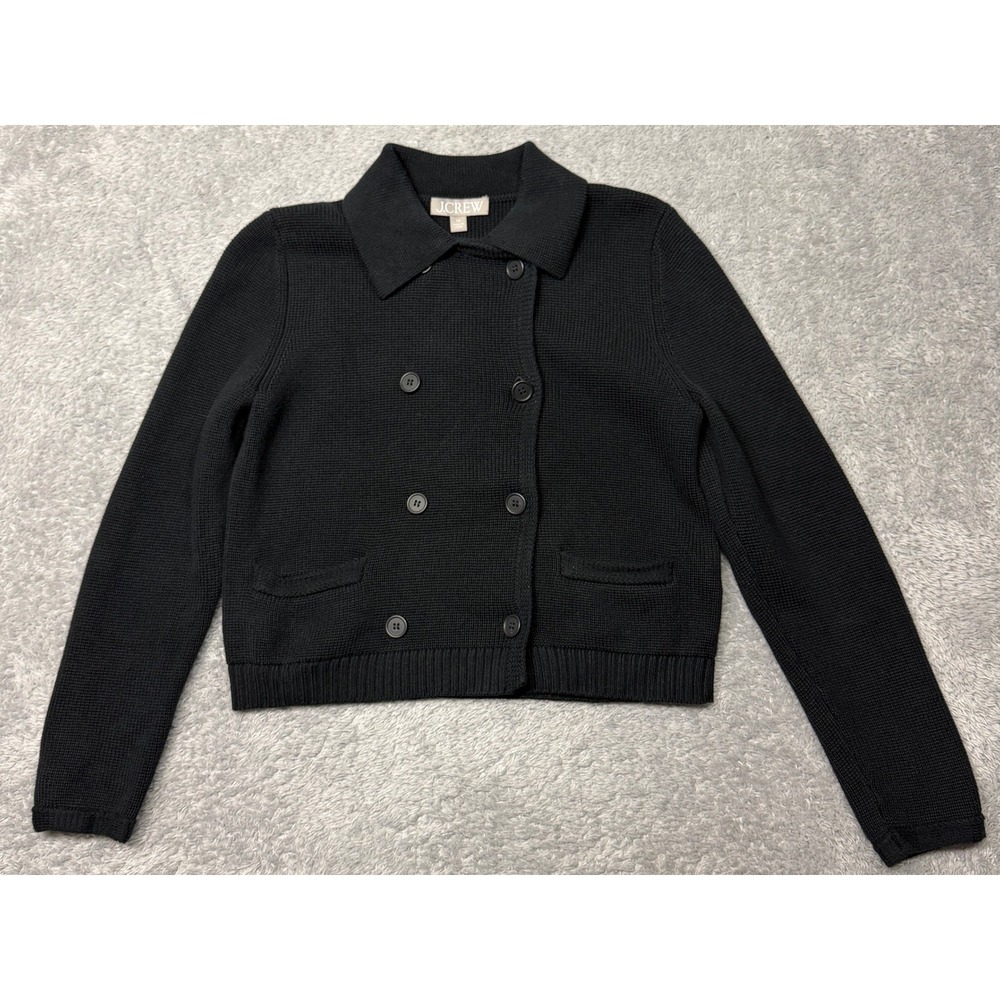 J. Crew Marielle Cropped Cardigan XS Black Knit Double Breasted Jacket CK498